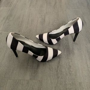 Christian Siriano Black & White Striped High Heels